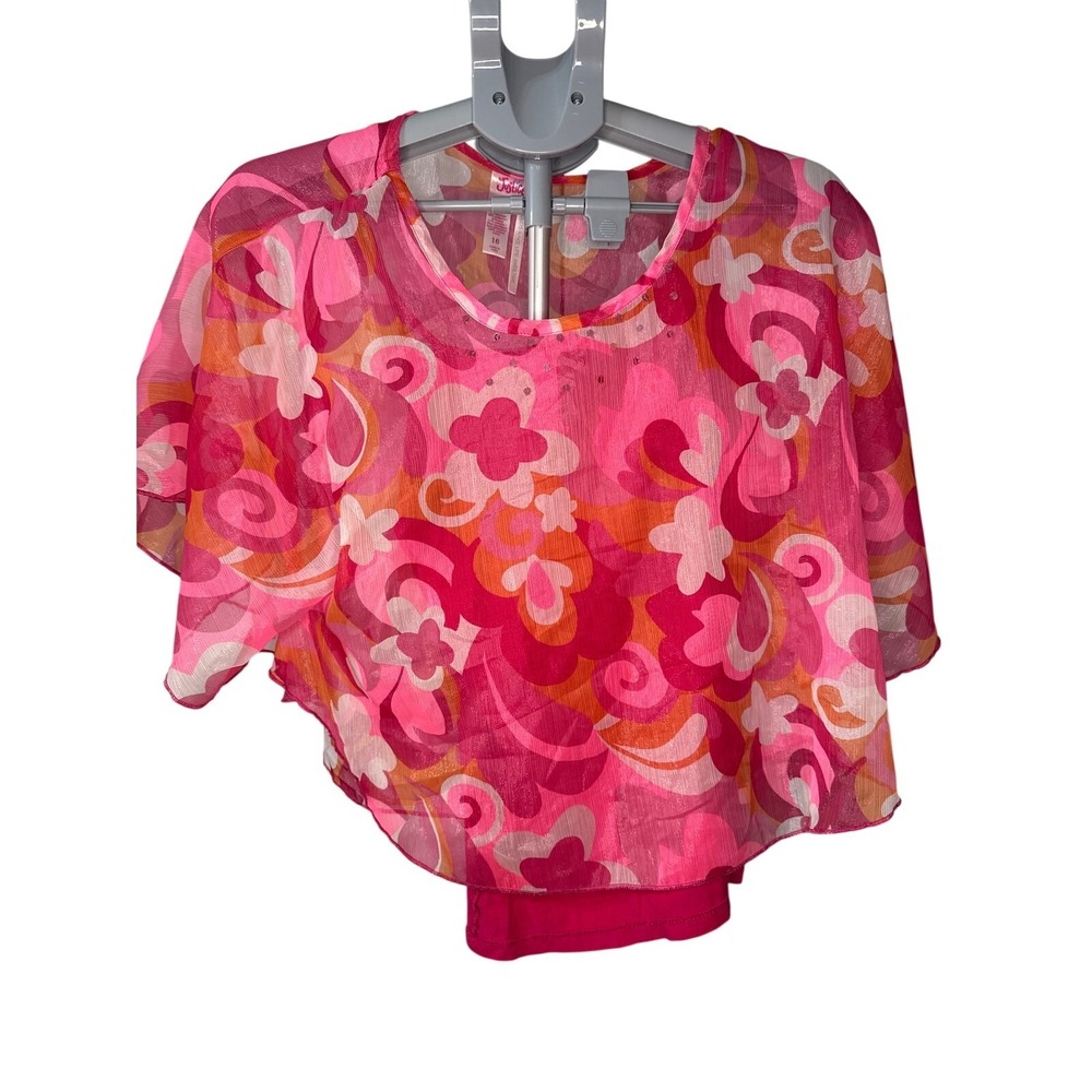 Justice‎ Pink Asymmetrical Ruffled Blouse Girls Size 16